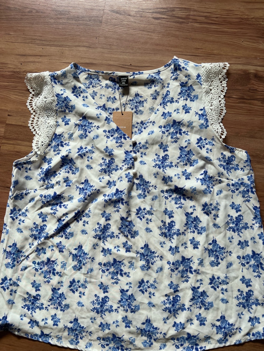 SHEIN Blue Floral V-Neck Lace Sleeve Women’s Camisole